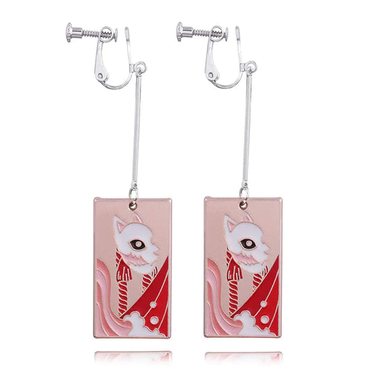 Anime Hanafuda Tanjiro Earrings - Clip-On Cosplay Accessory